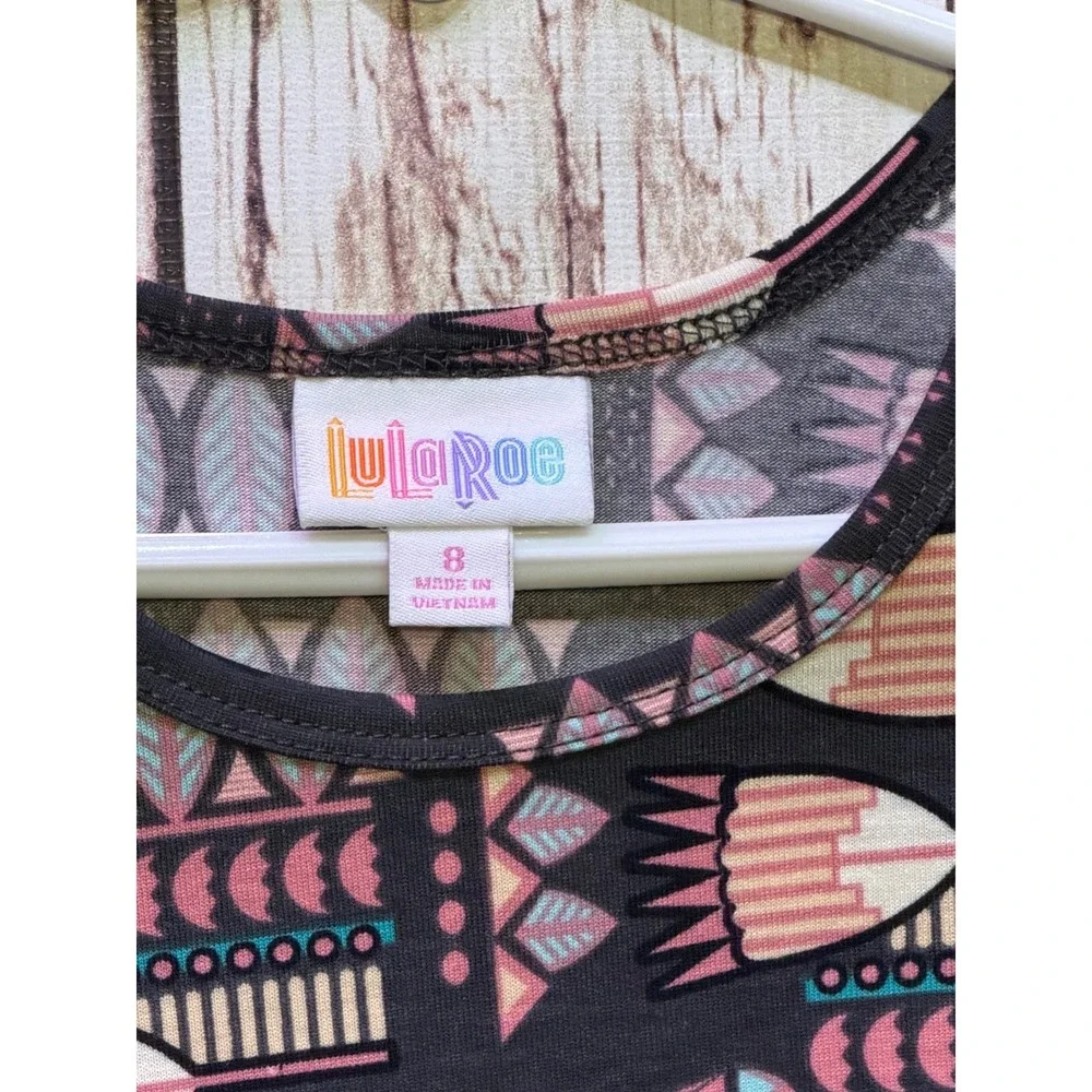 LuLaRoe Adeline Girls Dress Size 8 NWT Pink‎ Blue Geometric Floral A-Line Swing